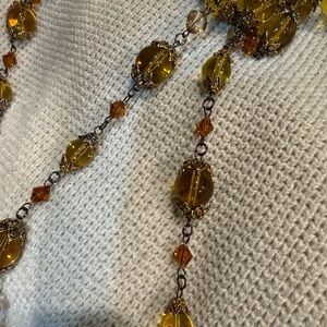 Chic Amber and Gold Beaded Necklace